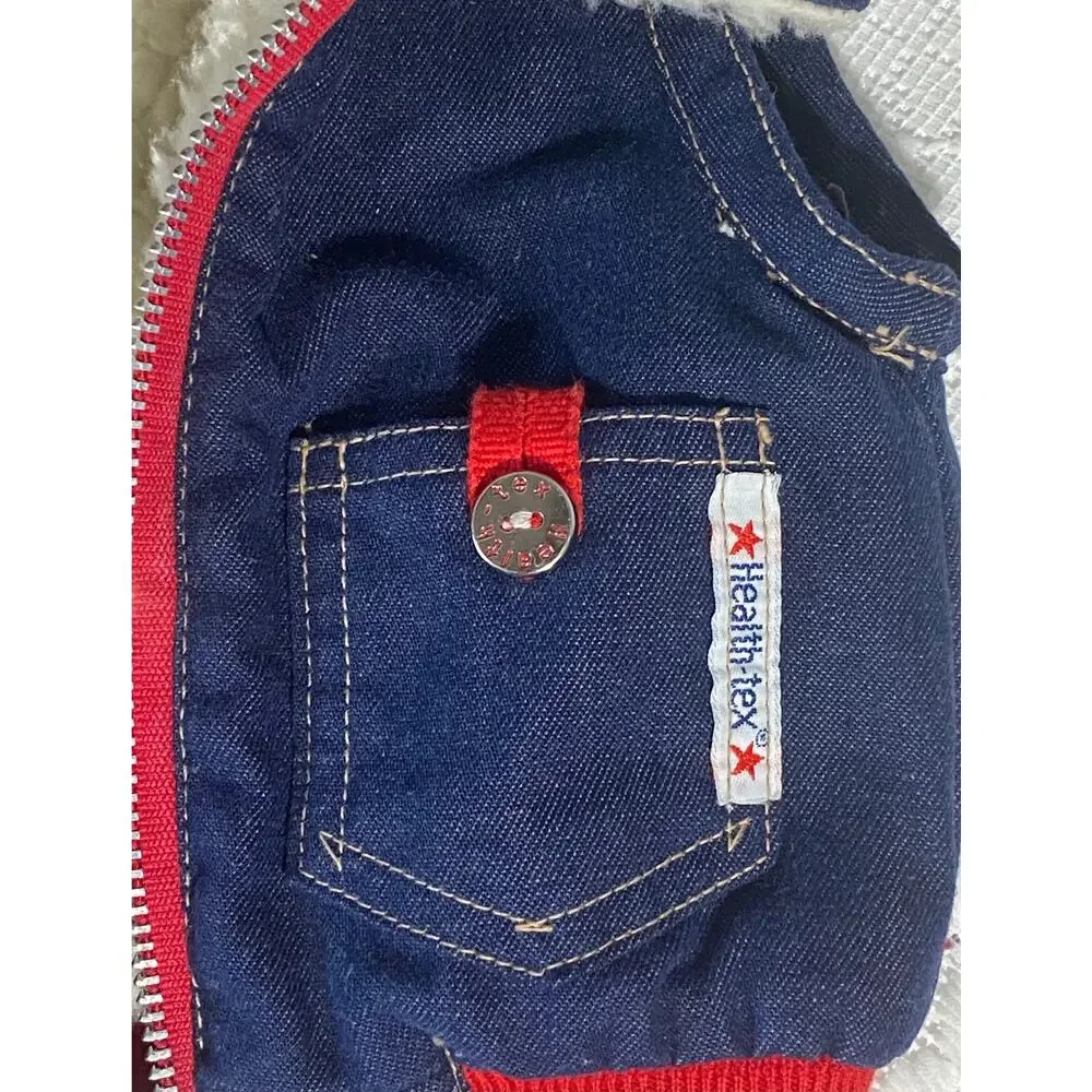 Vtg Blue Infant Jean Vest Faux Sheep Wool Fur Health-tex, Zip up, 9 months